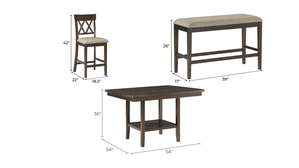 Elmore 6-pc. Counter Height Dining Set With Bench And Cross Back Chairs Dimensions
