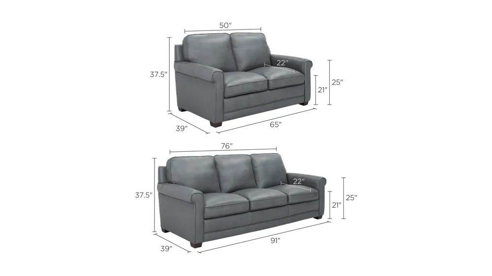 Lexington 2-pc. Leather Sofa and Loveseat Dimensions