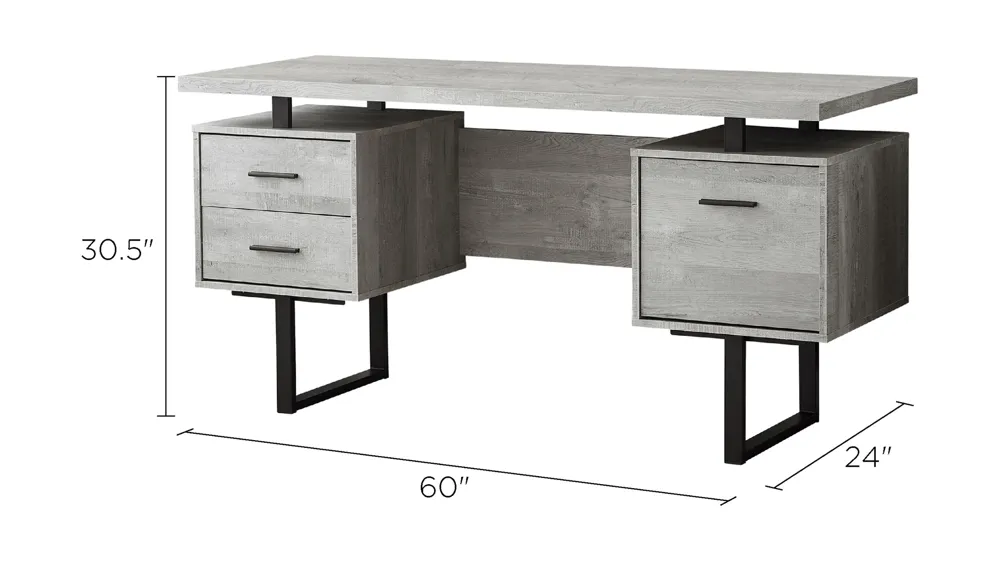 Grover Computer Desk with Floating Desktop Dimensions