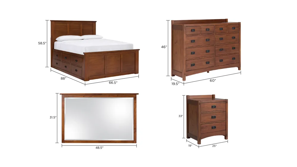 Gulliver 4-pc. Bedroom Set with 12 Drawers Dimensions