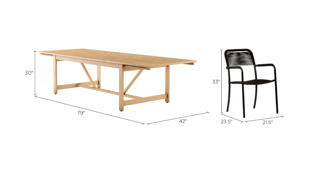Amazonia Outdoor 9-pc. Rectangular Patio Dining Table Set w/ Armchairs Dimensions