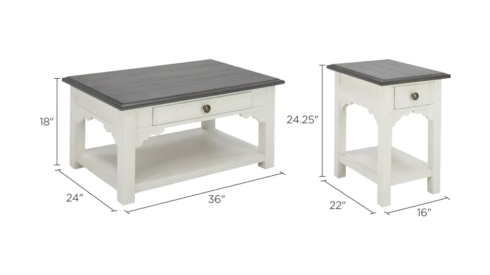 Malia 3PC Occasional Table Set Dimensions