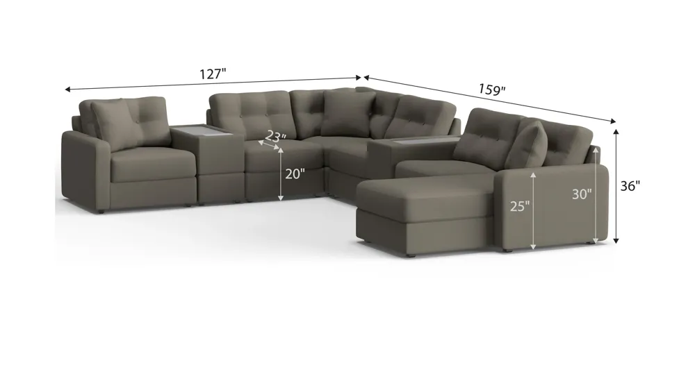 ModularOne 8-pc. Sectional w/One Power Console Dimensions