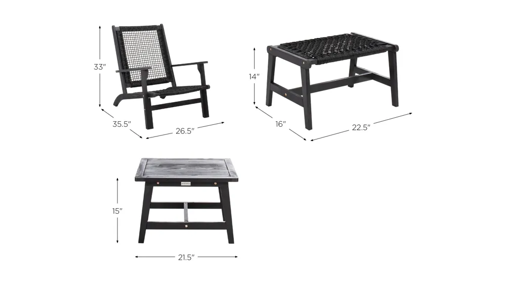 Kelsey 5-pc. Patio Set Dimensions