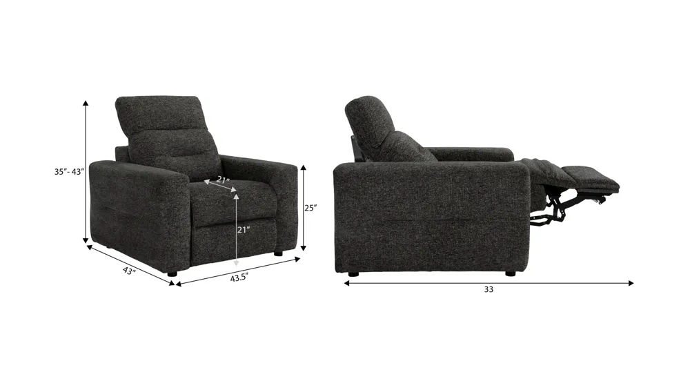 Bradbury Dual Power Recliner Dimensions