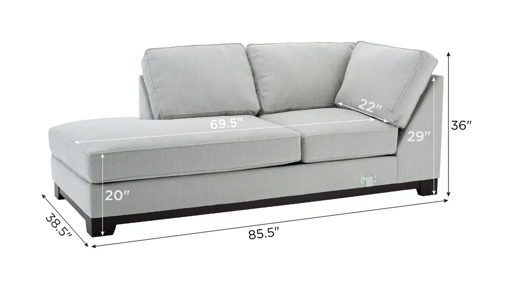 Arlo Left Arm Facing Armless Chaise Dimensions