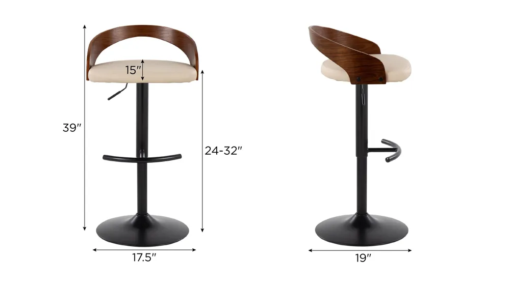 Grotto Adjustable Barstool - Set of 2 Dimensions