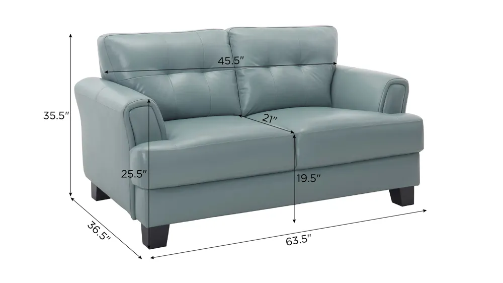 Diego Leather Loveseat Dimensions