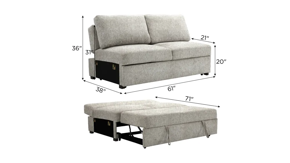 Juniper Armless Klik Klak Loveseat w/ Pop Up Sleeper Dimensions