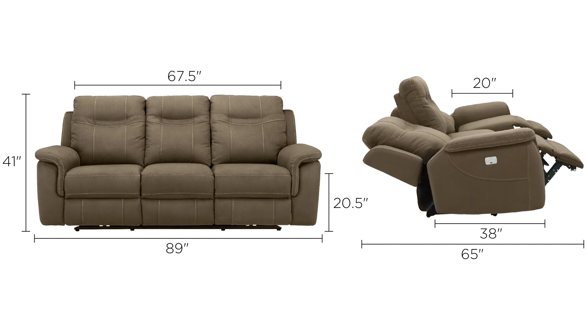 Stanfield Microfiber Power-Reclining Sofa W/Power Headrest 