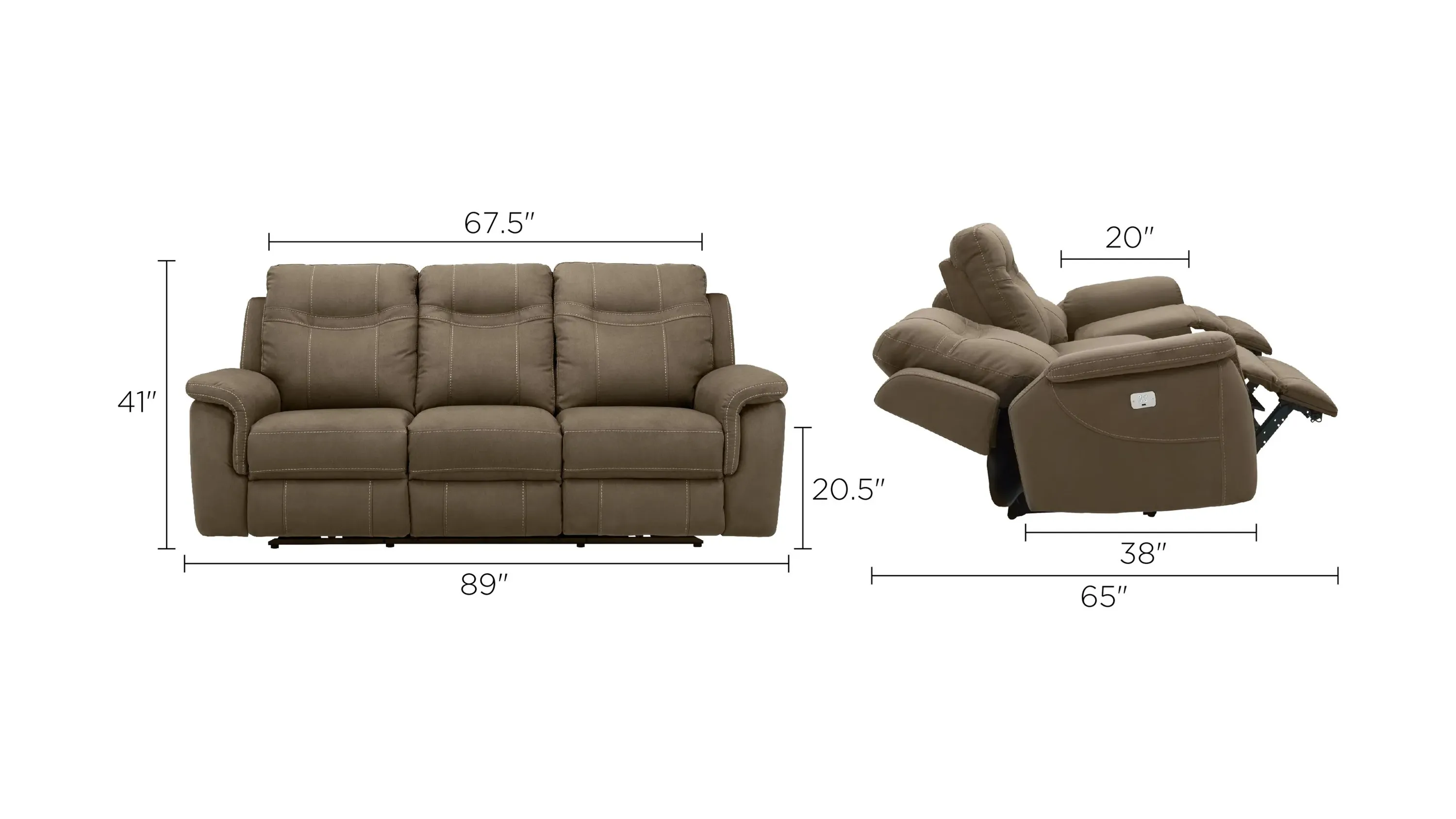 Stanfield Microfiber Power-Reclining Sofa W/Power Headrest