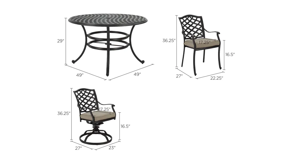 Meredith 5-pc. Outdoor Dining Set Dimensions