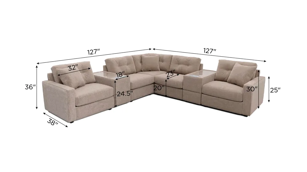 ModularOne 7-pc. Sectional w/Two Power Consoles Dimensions