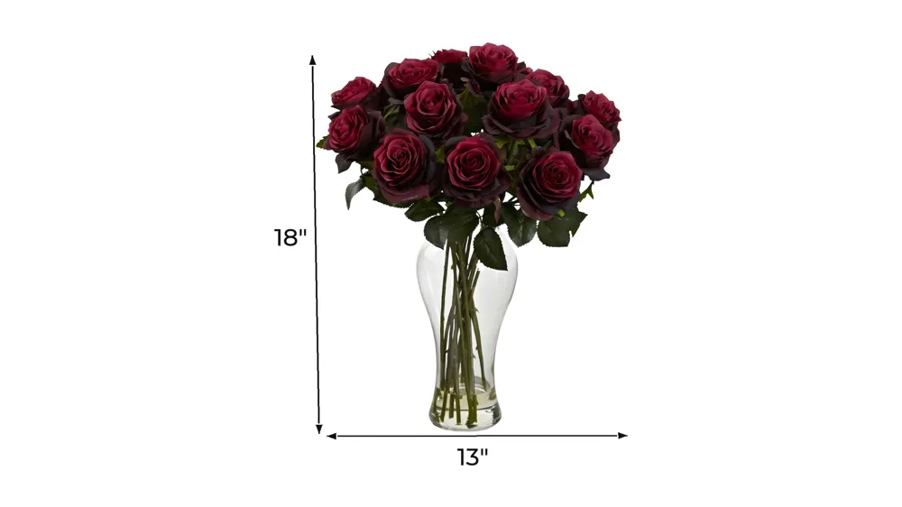 Blooming Roses with Vase Dimensions