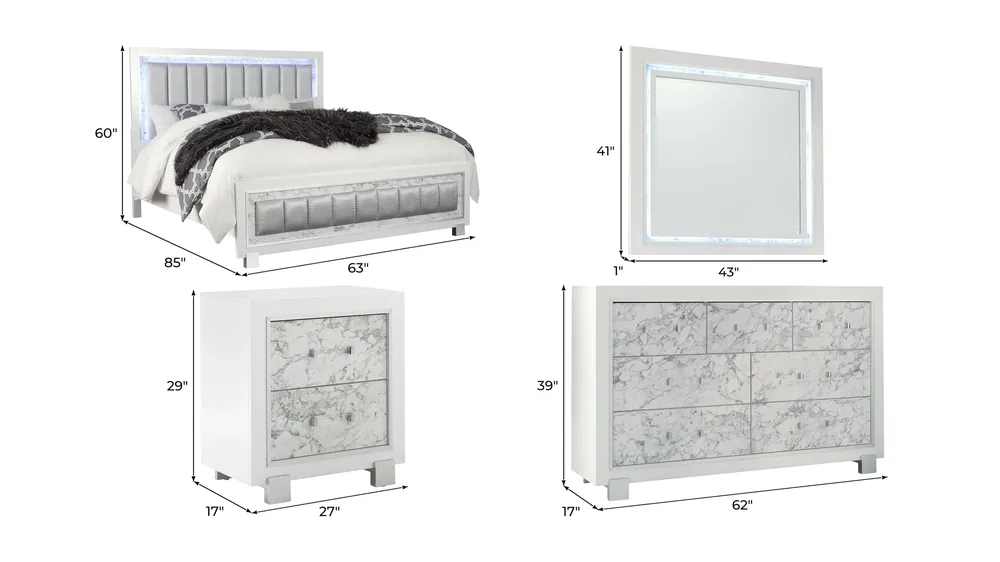 Santorini 4-pc. Bedroom Set Dimensions