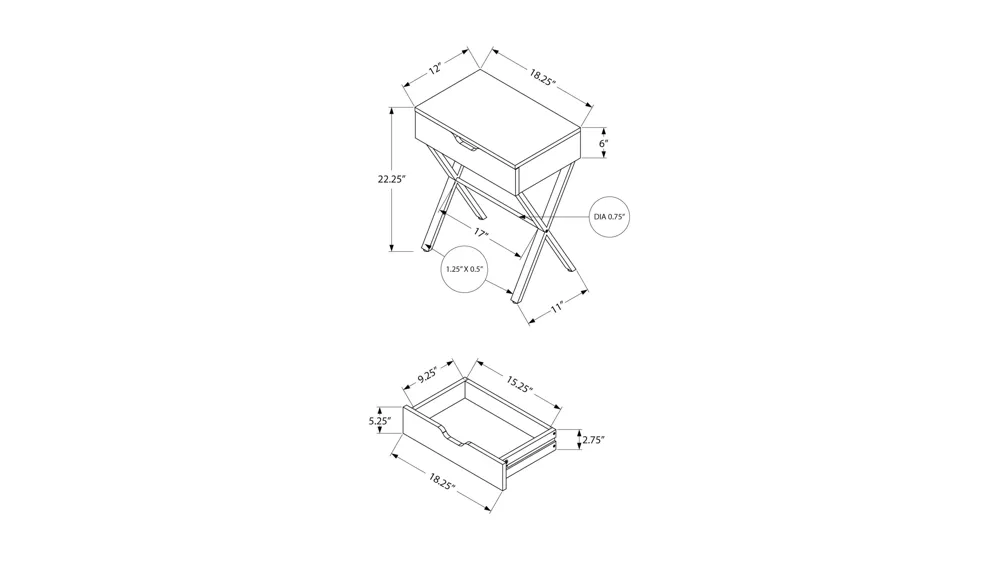 Monarch Specialties X Accent Table Dimensions