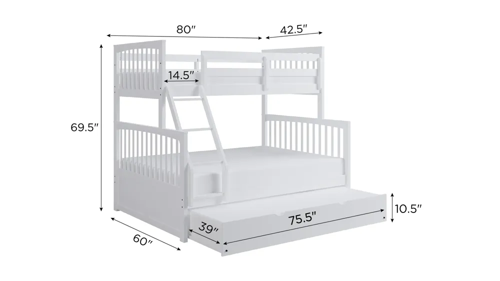 Apollo Bunk Bed with Trundle Dimensions