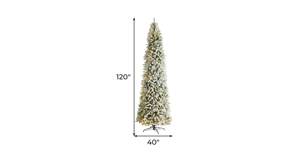 10' Slim Flocked Fir Artificial Christmas Tree with Warm White LED Lights and Bendable Branches Dimensions