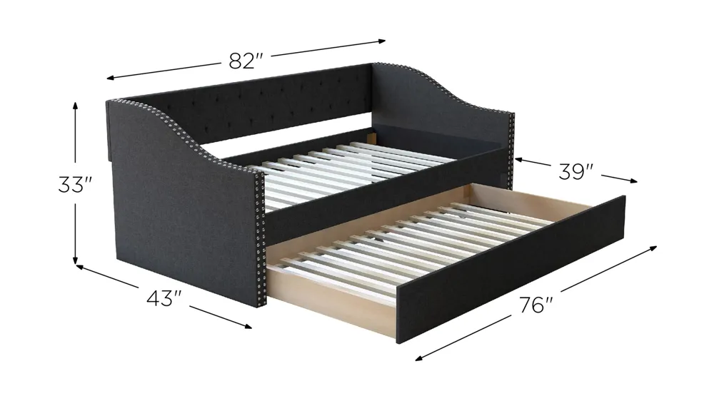 Mandrake Fabric Daybed with Trundle Set Dimensions