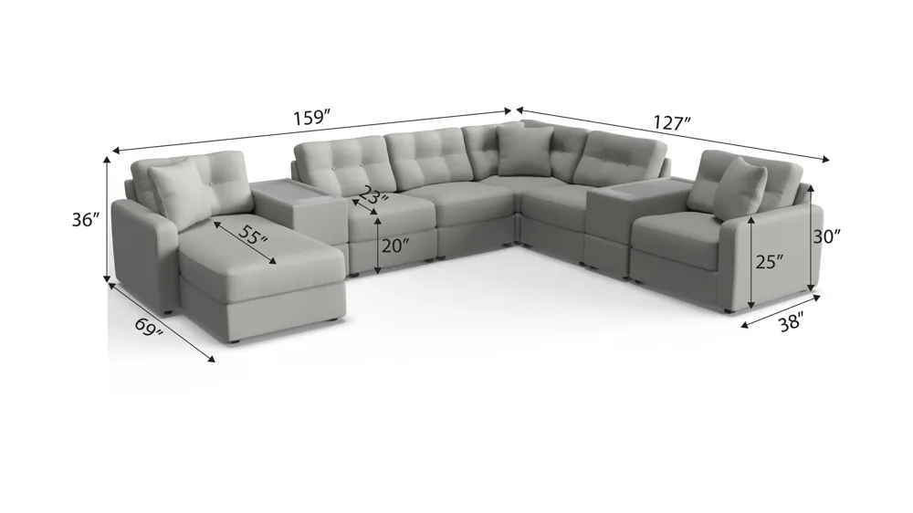 ModularOne 8-pc. Sectional w/Two Power Consoles Dimensions