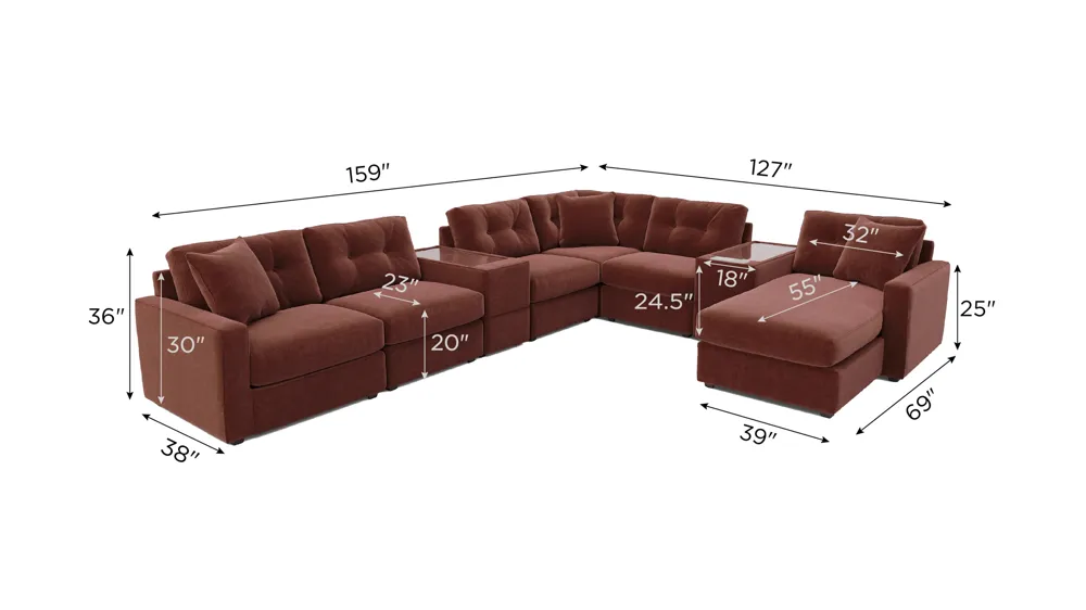 ModularOne 8-pc. Sectional w/One Power Console Dimensions