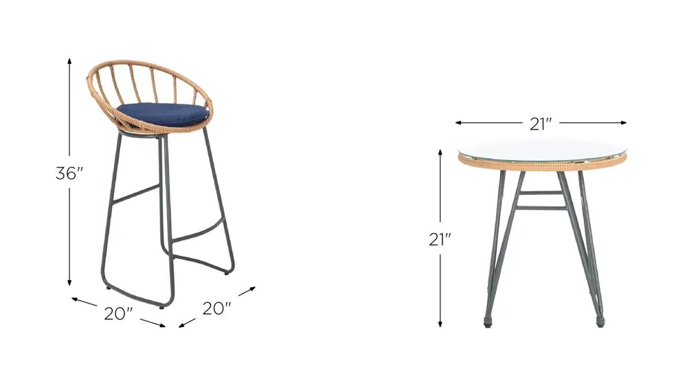 Lersa 3-pc. Outdoor Pub Table Set Dimensions