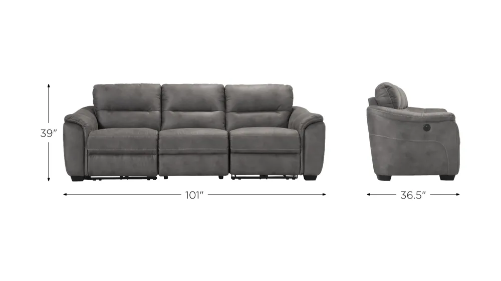 Rockland Microfiber 3-pc. Power Sofa Dimensions