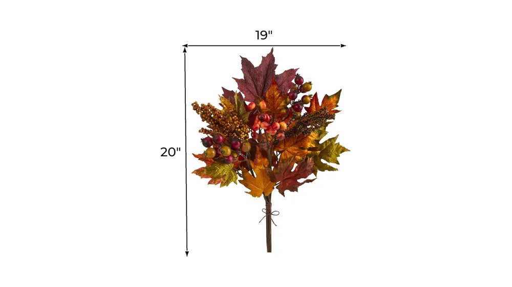 20in. Maple Leaf and Berries Artificial Flower Bouquet (Set of 3) Dimensions