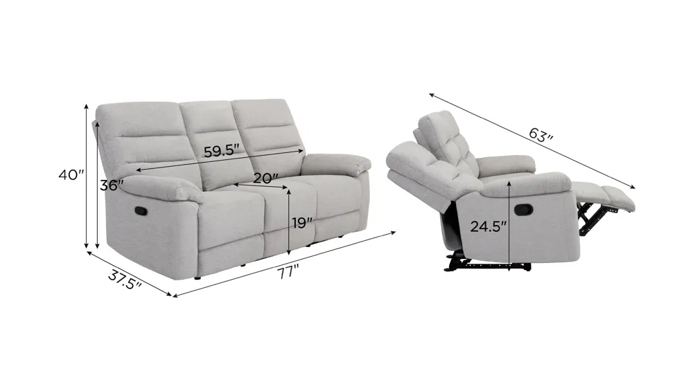 Bennington Manual Living Room Set Dimensions