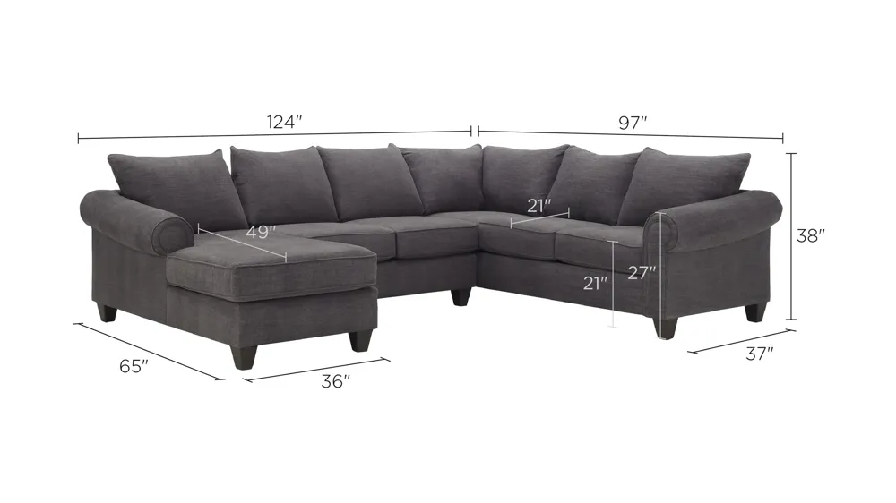 Piper 3-pc. Chenille Sectional Sofa Dimensions