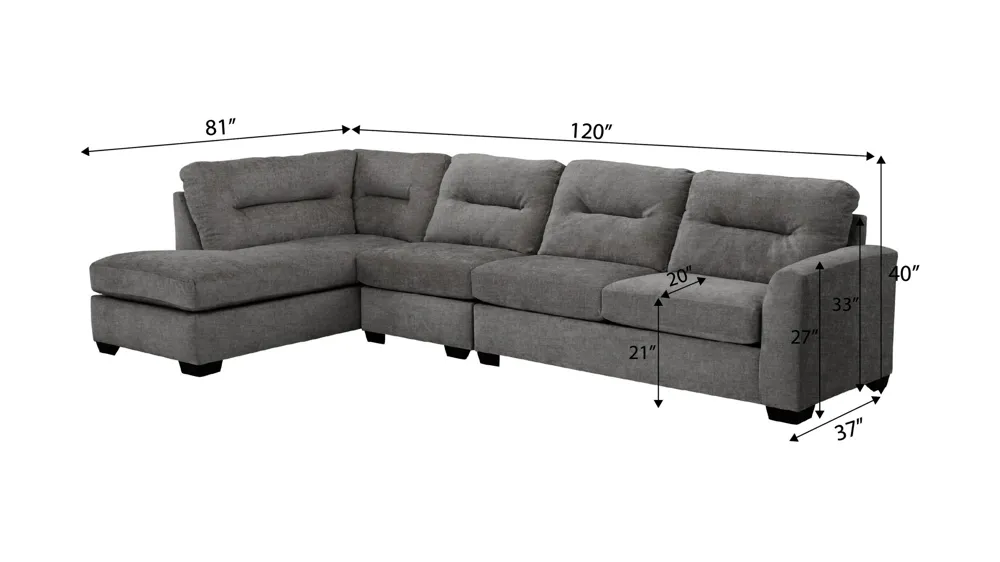 Oliver 3-pc. Sectional Dimensions