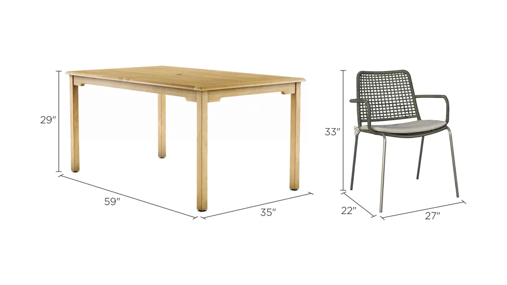 Amazonia Outdoor 5-pc. Rectangular Patio Dining Table Set w/ Rope Steel Chairs Dimensions