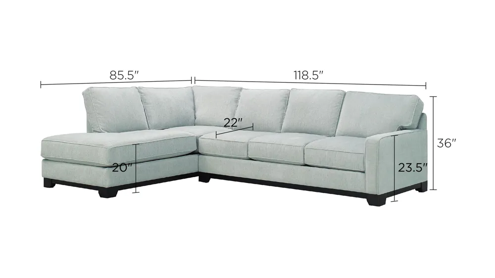 Arlo 2-pc. Sectional Sofa Dimensions