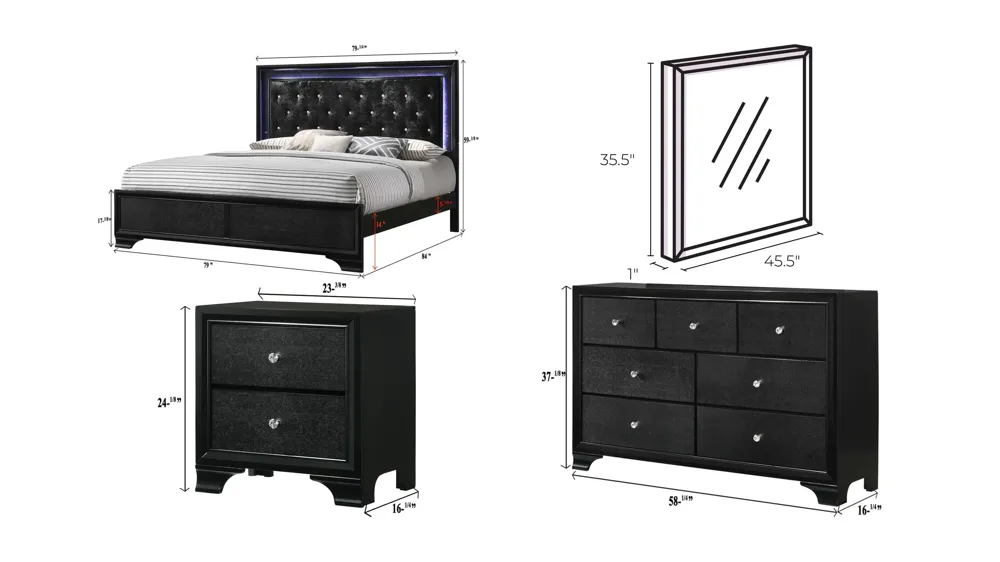 Micah 4-pc. Upholstered Bedroom Set Dimensions