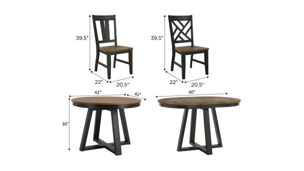 Foster 5-pc. Dining Set (2 Splat/ 2 Lattice Chair) Dimensions