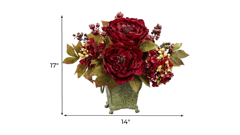 Peony & Hydrangea Silk Flower Arrangement Dimensions