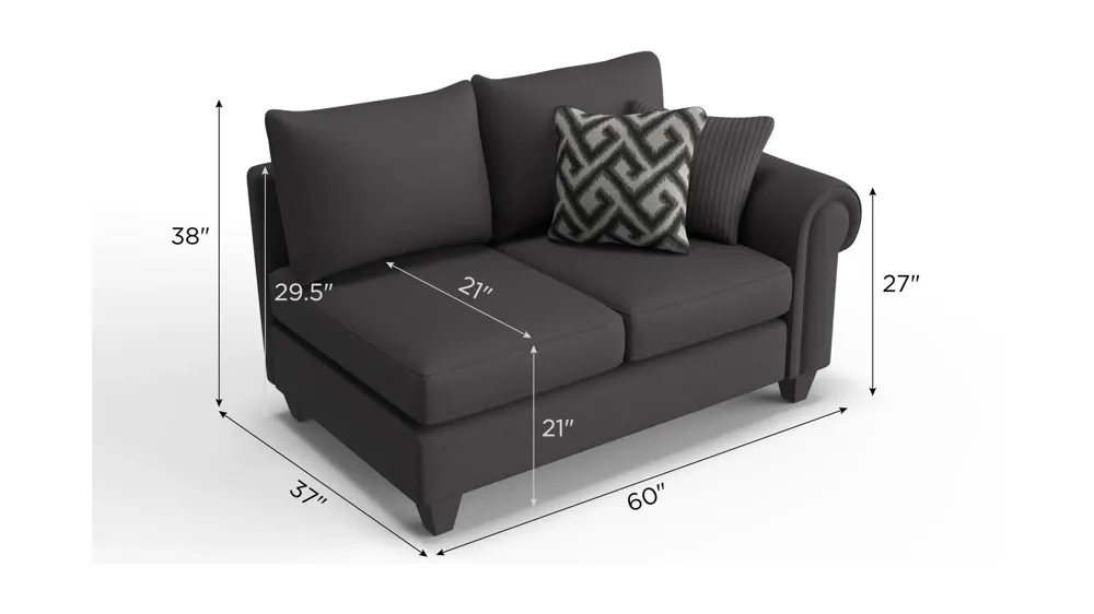 Piper Chenille Right Arm Facing Loveseat Dimensions