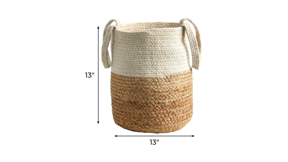 12.5in. Handmade Natural Jute and Cotton Basket Planter Dimensions