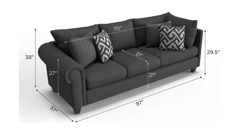 Piper Chenille Left Arm Facing Sofa w/ Return Dimensions