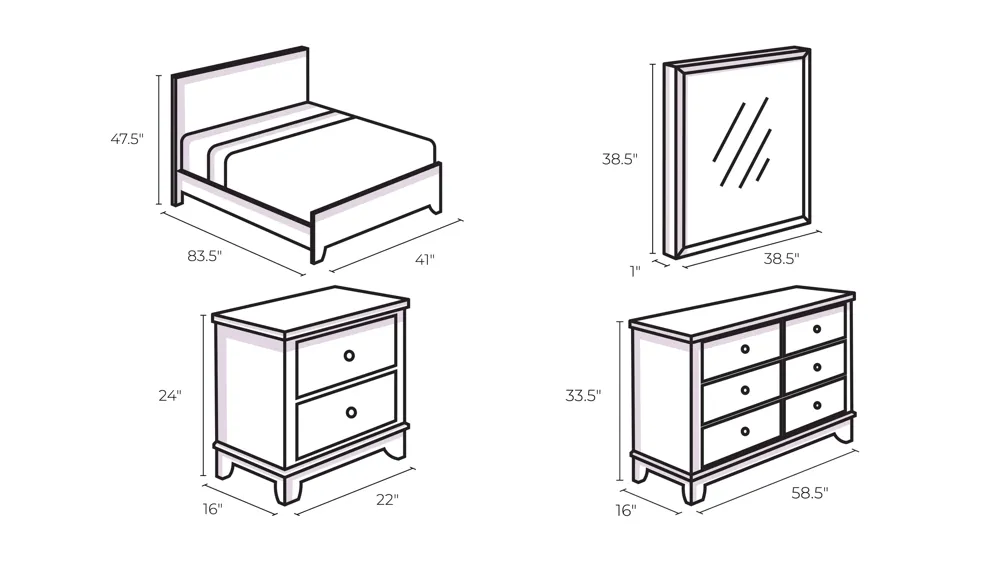 Louis Phillip 4-pc. Bedroom Set Dimensions