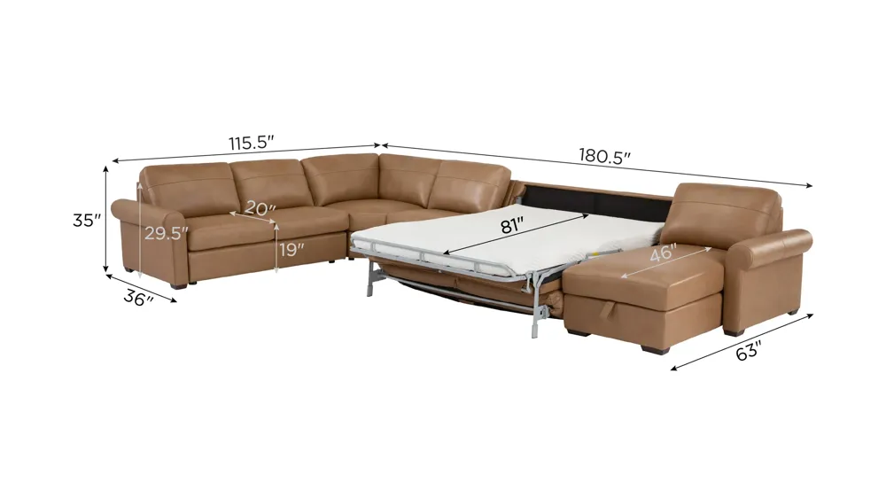 Harley 6-pc. Leather Sectional Dimensions