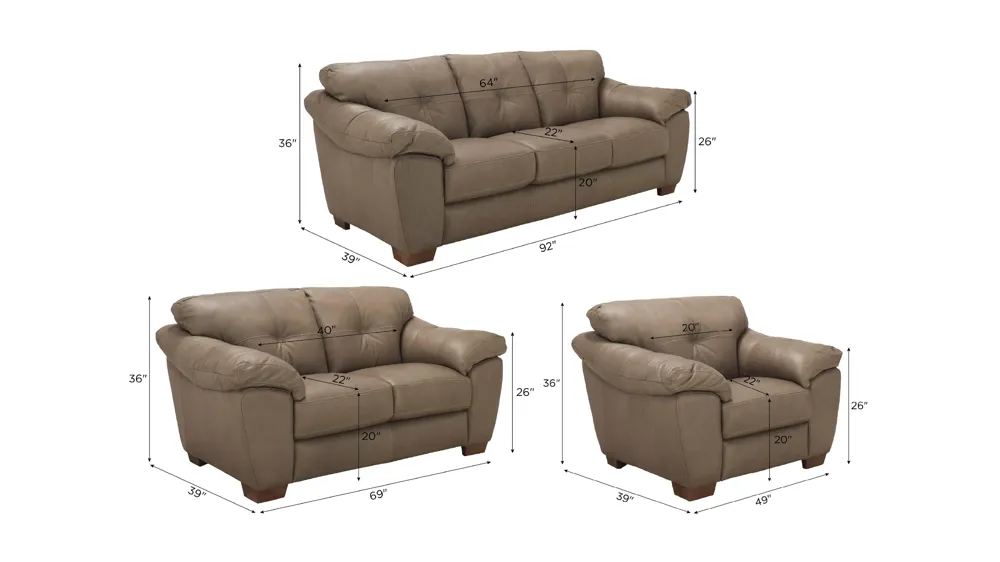 Bosco Living Room Set Dimensions
