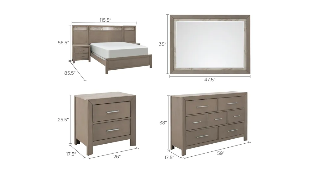 Armory 7-pc. Wall Bed Bedroom Set Dimensions