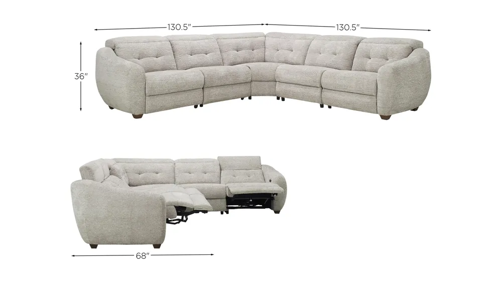 Carson 5-pc. Dual Power Reclining Sectional Dimensions
