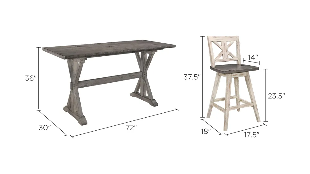 Trouvaille 7-pc. Counter Height Dining Set Dimensions