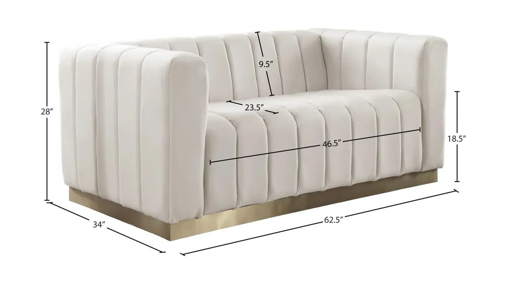 Marlon Velvet Loveseat Dimensions