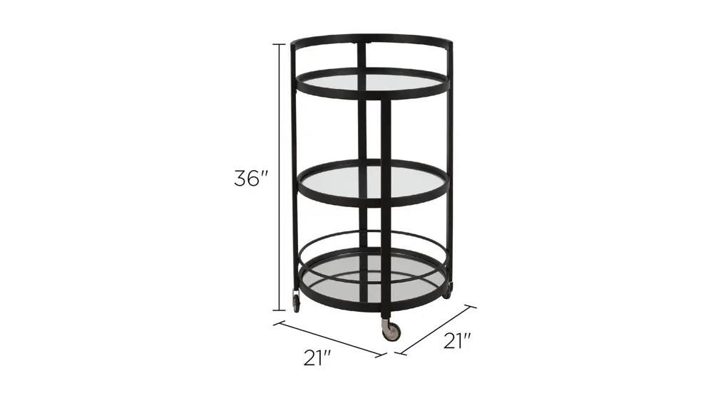 Hause Round Bar Cart with Mirrored Shelf Dimensions