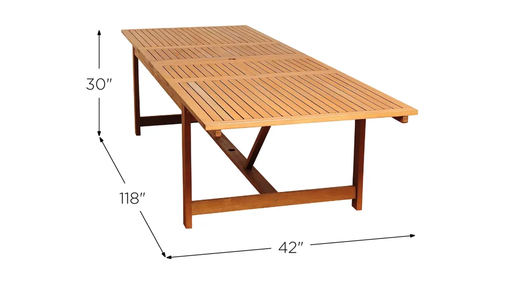 Amazonia Outdoor Eucalyptus Rectangular Dining Table w/ Leaf Dimensions