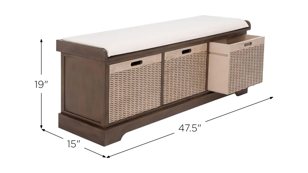 Greenwich 3 Drawer Cushion Bench Dimensions