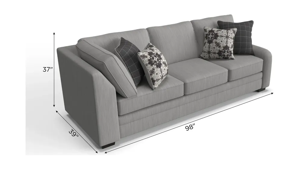 Caid Chenille Right Arm Facing Sofa w/ Return Dimensions